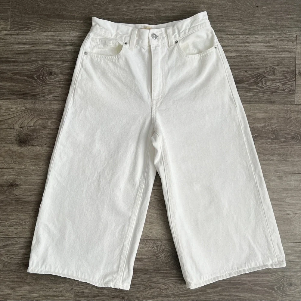 MADEWELL Denim Culottes Size 24 Pure White Wide Leg High Rise Relaxed Boho Retro